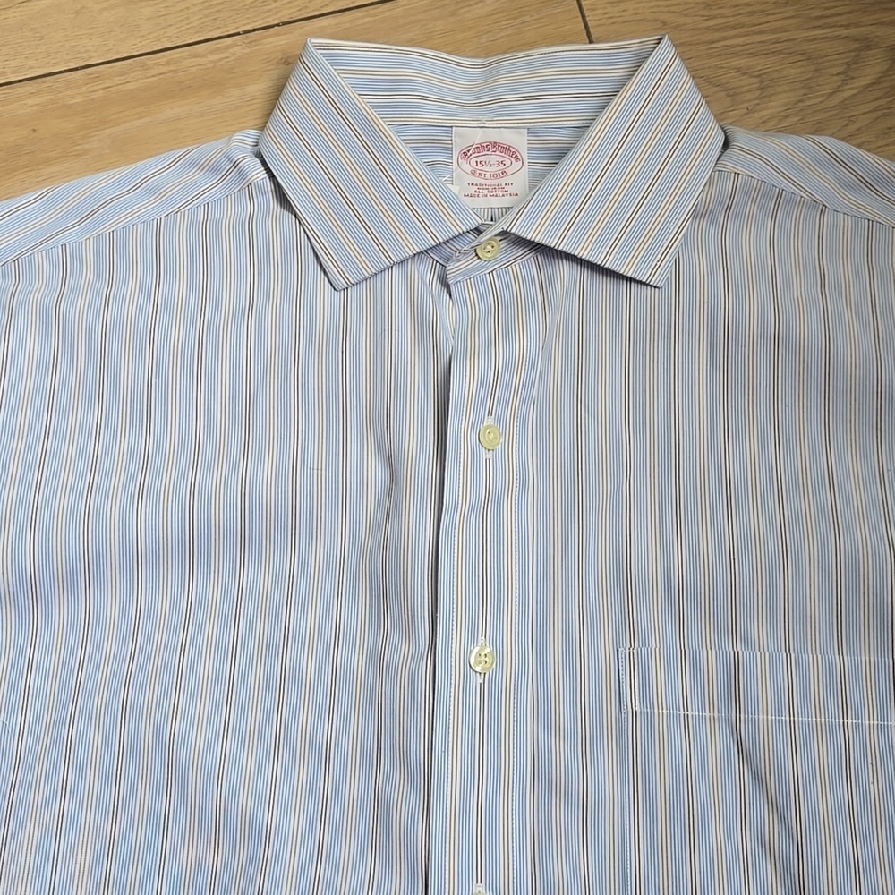 BROOKS BROTHERS Traditional Fit Striped Dress Shirt Sz 15.5 35